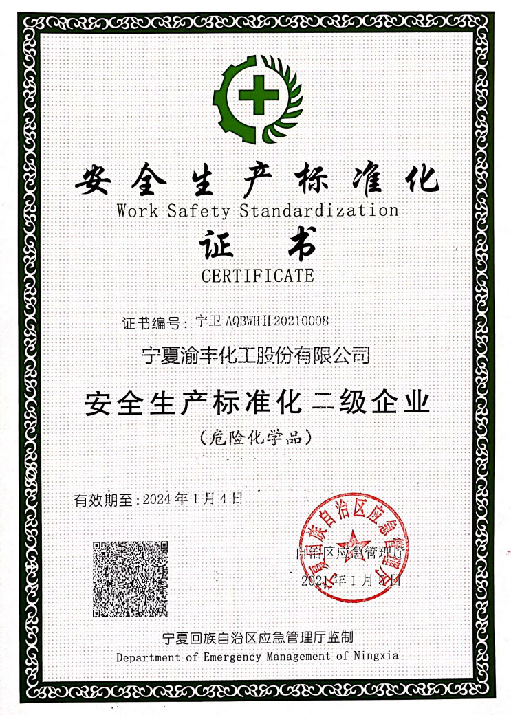 安全生產(chǎn)標(biāo)準(zhǔn)化二級(jí)企業(yè)證書(shū)（2021）